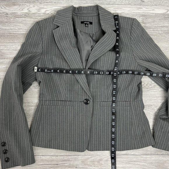 Rafaella Blazer Jacket Women Size 10 Gray Stripe Pockets Long Sleeve Career - Picture 7 of 7